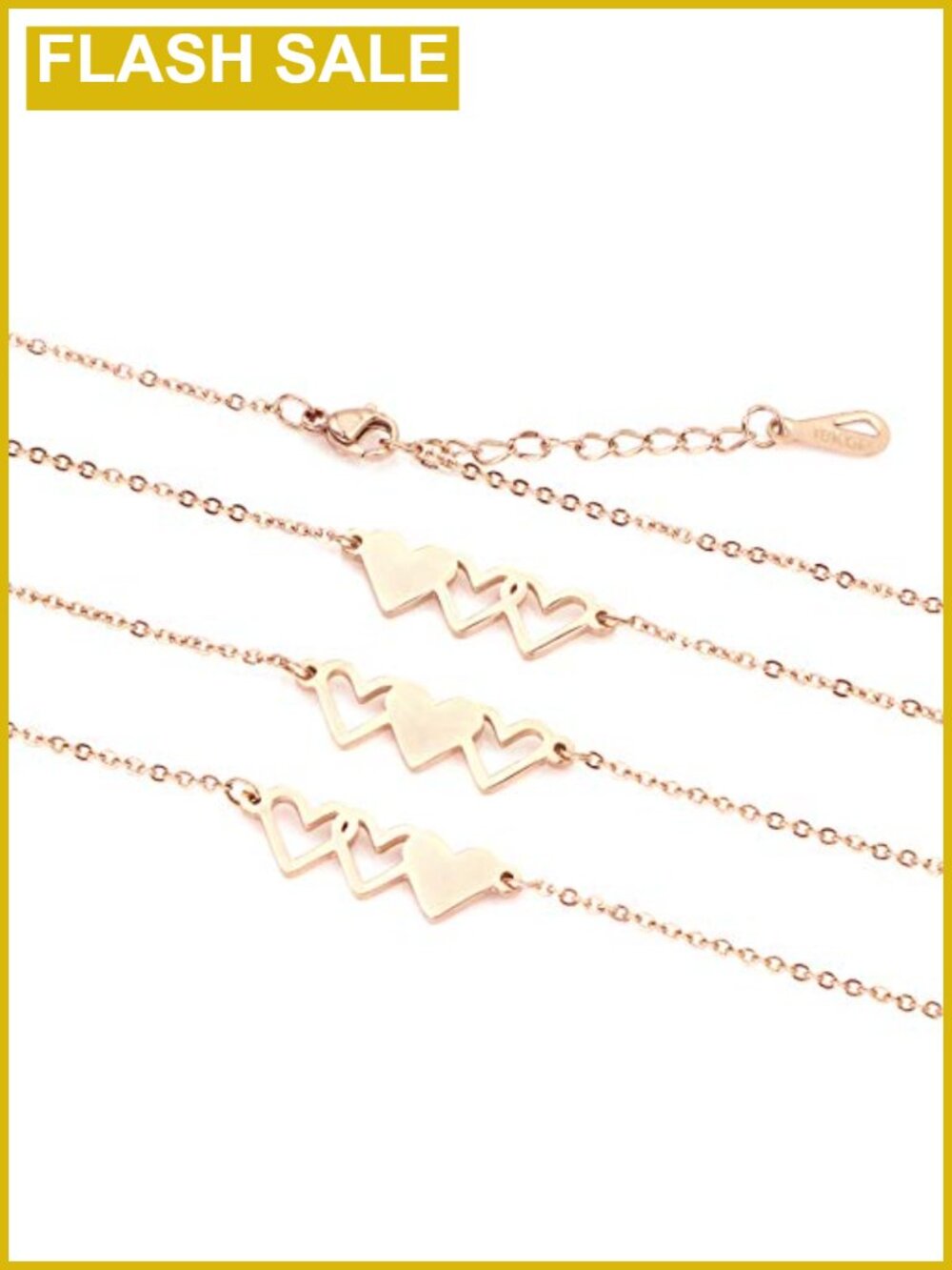 Stainless Steel Friendship Bracelet Set for 3, Heart Pendant Bangle, Adjustable